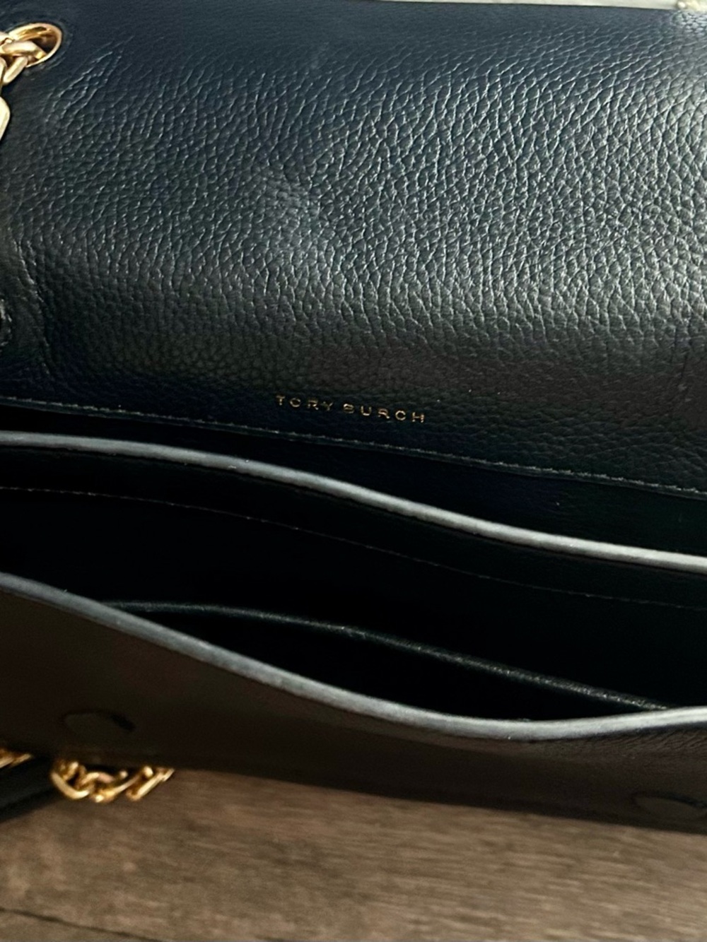 Tory Burch Black Pebbled Leather Crossbody with Gold Chain - Picture 3 of 5